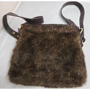 Vintage Priya Faux Fur & Leather Crossbody Bag Grommet Strap mob wife bling glam